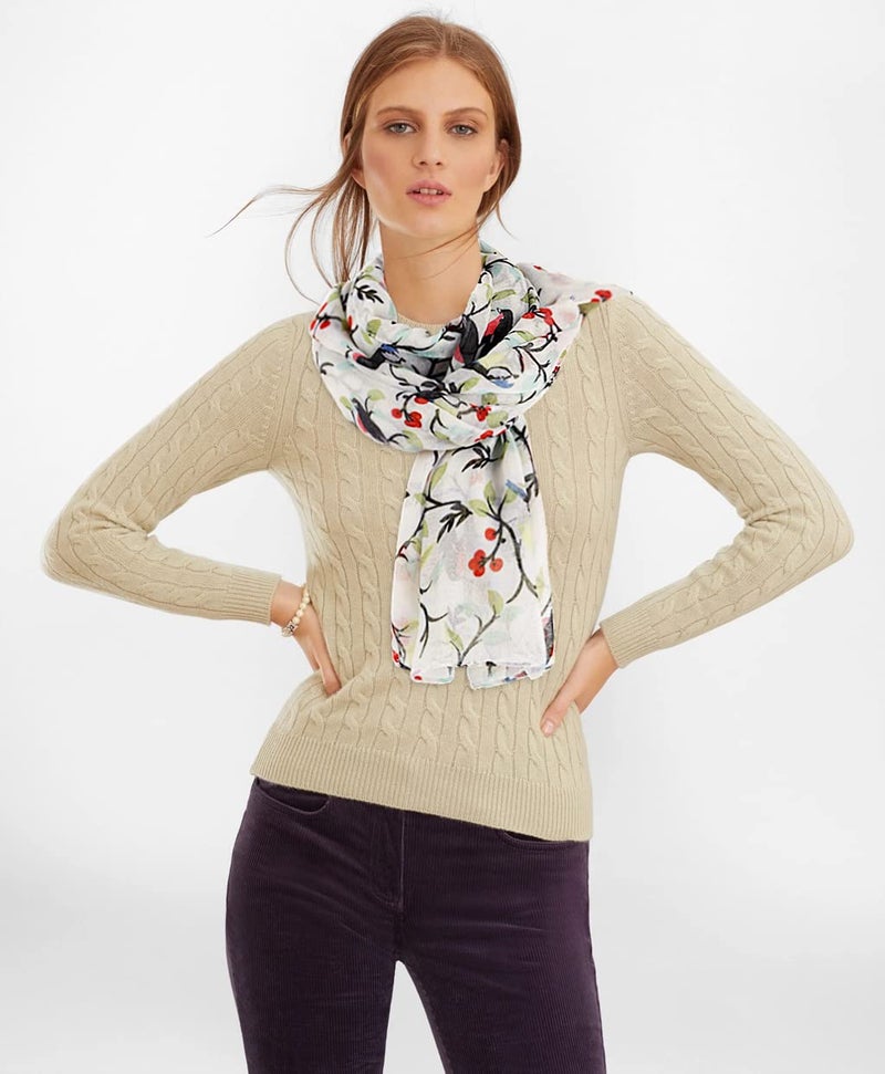 GERINLY Floral Birds Fall Warm Scarves for Women Lightweight Cotton Shawls and Wraps Soft Artistic Scarf - Image 3